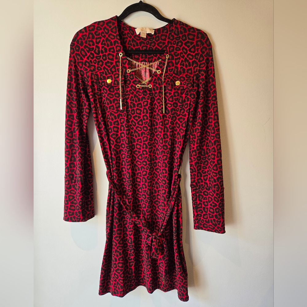 Michael Michael Kors Red Leopard Tunic Dress Size XS